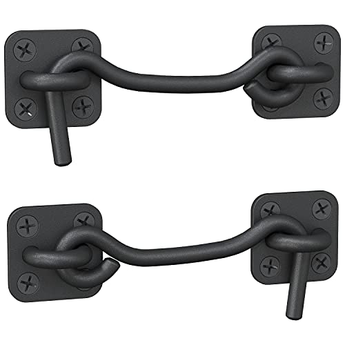 Tibres - Sliding Barn Door Latch Lock for Locking Barns Sliding and Double Doors Gates Garage and Shed Doors - Wrought Iron Heavy Duty Hook and Eye Latch - Set of 2