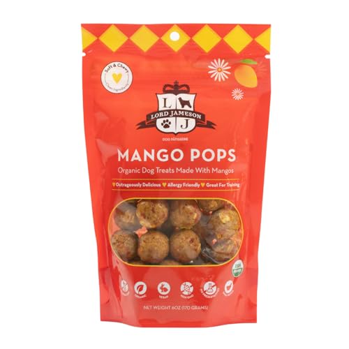 Lord Jameson Mango Pops Soft & Chewy Certified Organic Dog Treats - Vitamin-Rich & Nutrient-Dense - No-Bake, Plant-Based, Gluten-Free, Preservative-Free – All Life Stages - Made in USA 6 oz