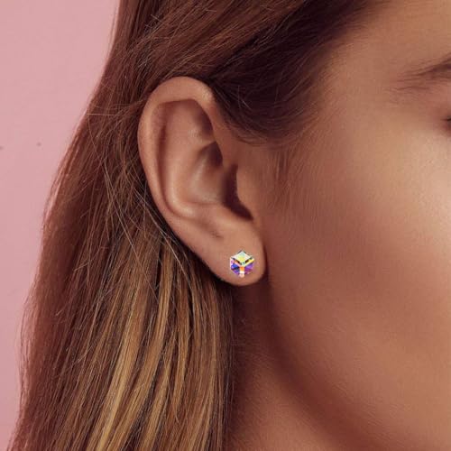 Cube Austrian Crystal Drop Stud Earrings for Women Fashion S925 Sterling Silver Hypoallergenic Jewelry2