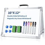 Small Dry Erase Board, Ohuhu 12'X16' Magnetic Desktop Foldable Whiteboard Double-Sided Portable Mini Easel for Kids Drawing Teaching Memo Office with 6 Dry Erase Markers, Back to School Supplies
