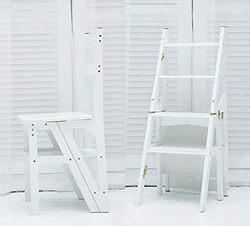 Escalera plegable de madera multifunctional CHEWYNP y taburete para cocina 4