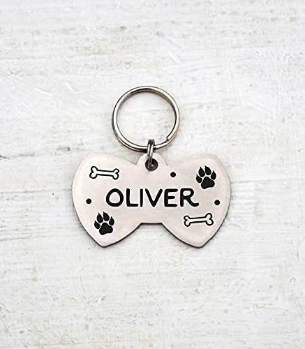 Govind Crafted Customized Dog Name ID Tag Double Side Black Engraved Name Collar ID Tag for Your Loving Pet Dog, Cat, Puppy, 2MM Thick Stainless Steel Silver Colour (Bow Tie Small, 30x20 mm) (B09HR5YRNP) Amazon Price History, Amazon Price Tracker