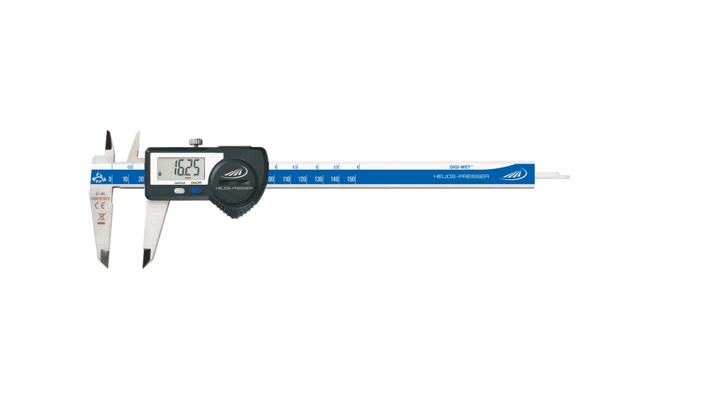 HELIOS-PREISSER 1326517 Digitaler Taschenmessschieber IP67, Data Variable mit eckigem Tiefenmaß, 150 x 40 mm