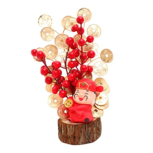 Weilaikeqi Chinese New Year Artificial Branches Lucky Tree,Fake Red Berries Picks Ornament Table Flower Basket Centerpiece For Spring Festival Wedding Home Decor, Wealth God 13Cmx28Cm #TOP4