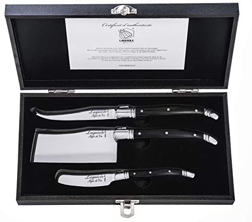Laguiole Style de Vie Luxury Line - Cuchillo para queso (3 piezas, madera de ébano)
