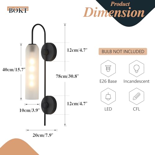 Image of BOKT Mid Century Modern Long Wall Sconce 1-Light Matte Black White Glass Wall Mounted Light Contemporary Large Indoor Wall Sconce Lamp Vintage Bathroom Wall Light (White)
