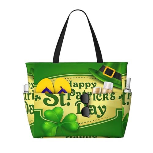 Happy St. Patrick'S Day Print Spacious 17.7x15x6.7 Inch Summer Large Beach Tote Bag - Versatile Travel Bag