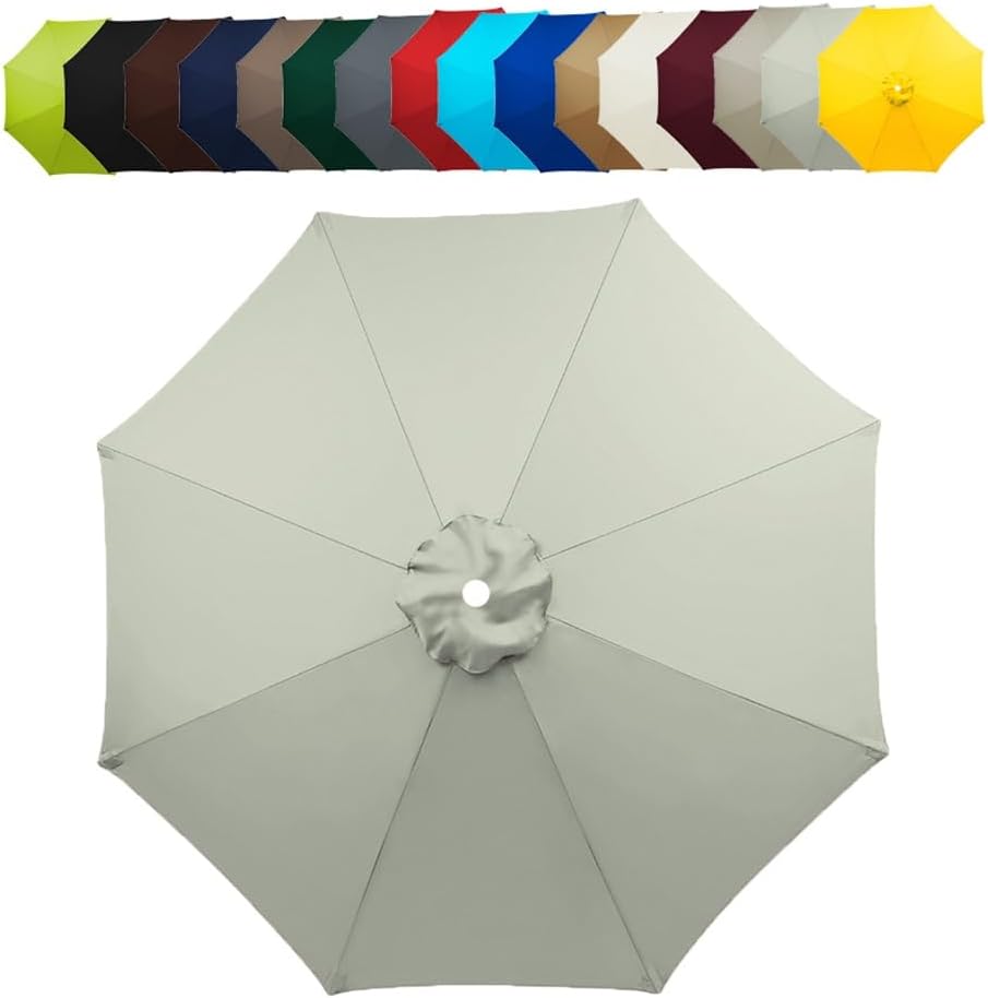 HCZION Market Umbrella Canopy 6 Ribs/8 Ribs Replacement Umbrella Canopy Garden Umbrella Replacement Top, Waterproof Parasol Top Cover (Color : Light Gray, Size : 6Ribs-300cm/10ft)