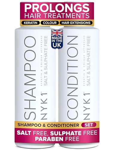 NYK1 Sulphate Free Hair Shampoo And Conditioner Set (500ml x2) Sulfate Free Shampoo And Conditioner Sets for Extensions, Colour and Keratin Treatment - Gentle Cleansing and Prevents Breakage