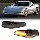 SHINEFIT LED Front Corner Light Compatible with Corvette C5 1997-2004, Smoke Bumper Turn Signal Parking Lights Lamps Replacement 10301357, 10301356