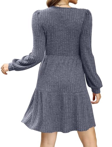 Image of Sampeel Womens Square Neck Long Sleeve Fall Dresses Casual Babydoll Sweater Dress