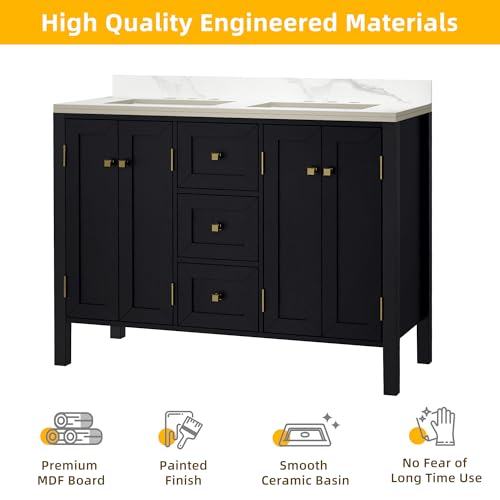image for DWVO 47 Inch Bathroom Vanity with Double Sink, Retro Bathroom Storage 