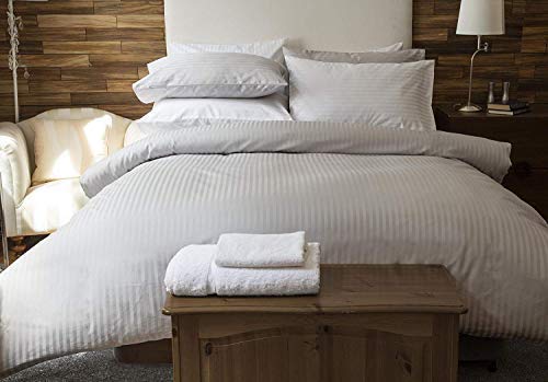 Image of Belledorm 540 Thread Count Egyptian Cotton Satin Stripe Duvet Cover Set in Platinum Grey (Pair Oxford Pillow Cases)