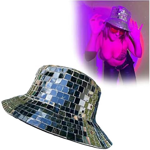XieLind Disco Bucket Hat, Glitter Party Hat with Sequins Cool Sequin Cap Sun Visor Hat Glitter Mirror Glass Disco Ball Hats Outdoor Sun Visor Hat for Men and Women Cover