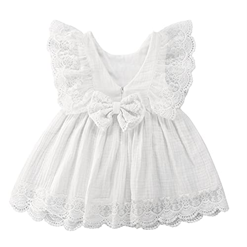 Xulahul 2PCs Neugeborenes Schwester Kleinkind Baby Mädchen Strampler/Kleid Body Sleeveless Overall Blumenspitze Krabbeln Hosen Tutu Kleid Bowknot Stirnband Kleidung Outfits (Kleid, 3-4 Jahre) Cover
