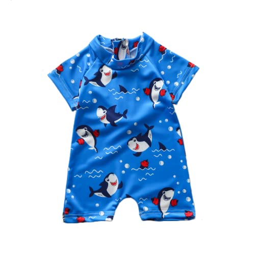 Zukmuk Maillot de Bain pour Bébés Garçons à Imprimé Requin Maillots de Bain à Manches Courtes Combinaison de Bain pour Garçon, Bleu, 6-12 Mois