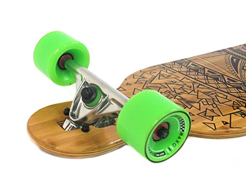 MAXOfit® Deluxe Longboard GeoLines Bambus/Ahorn No.40, Drop Through, 107 cm, 7 Schichten, ABEC11