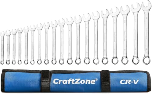 Image of 19-Piece Combination Wrench Sets CR-V Metric Wrench Set 6-24mm Box and Open End Wrench Set 12-Point with Rolling Pouch Industrial for Workshop Outdoor Diy Repair