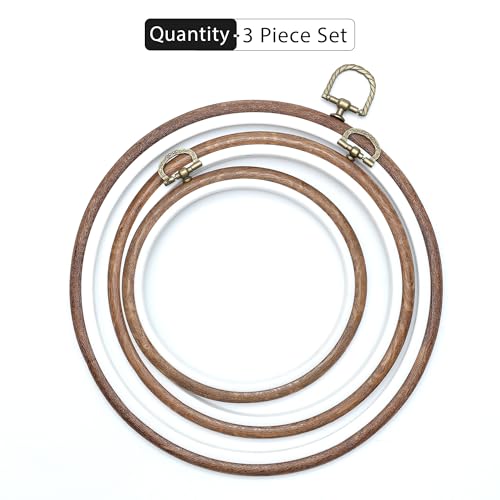 Image of Embroiderymaterial Round Decorative Embroidery Hoop Frame Set | 3 Sizes - 5.5, 7 & 8.5 Inch | Imitation Wood | Antique Brass Screw & Hanging Ring | Cross Stitch Display Frame | Wall Hanging Craft