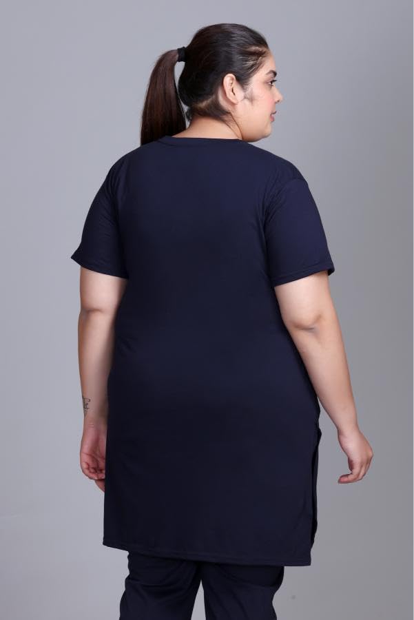 Image of RYSH Women's Printed Cotton Plus Size Longline T-Shirt with Pockets | Cotton fabric - soft longline T-shirt with easy plus-size fit