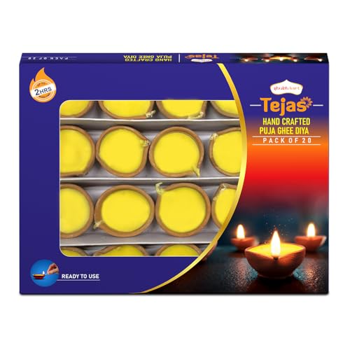 Shubhkart Tejas Handcrafted Puja Ghee Mitti Diya | Non Toxic Smokeless & Wax Free Mitti Diya Perfect for Puja, Diwali, Prayers, Rituals | No Residue Long Lasting | 2 Hours Burn Time (Set of 20) (B0CWLD76YT) Amazon Price History, Amazon Price Tracker