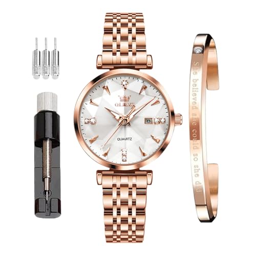 Image of OLEVS Women's Analog Watch Quartz Rose Gold Stainless Steel Strap Fashion Luxury Business Circular Calendar