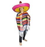  Poncho Zarape Messicano con Frange Multicolore Costume Uomo Donna
