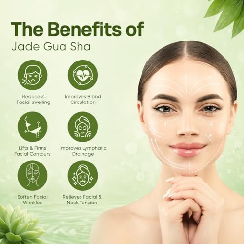 Image of Advance Gua Sha and Face Roller Set: Anti-Breakage Jade Roller for Long-Lasting Use, Jawline Sculpting and Puffiness Reducing, Gua Sha Facial Tools for Self Care Gift (Green