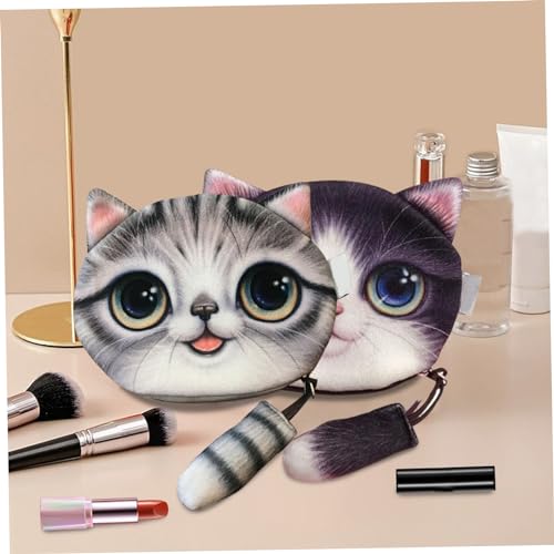 Cat Coin Purse 2Pcs Double-Side Cartoon Cat Wallet Tail Zipper Cat Purse for Girls Portable Digital Print Cute Plush Coin Purse Gifts for Women Cat Purse for Girls Cute Coin Purse Cat Wallet Plush Co3