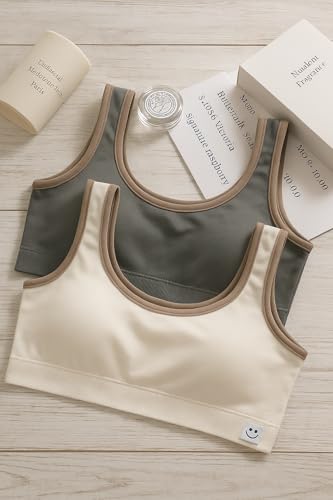 Image of Celary Girl's Sports Bra|Beginner Training Bra for Teens|Soft-Padded Wireless Seamless Crop Top|Teen Age Bra for Girls Age 12 to 17 Years|2 Piece Combo
