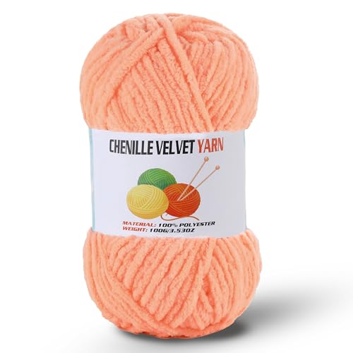 Image of Fluffy Chenille Yarn for Crocheting, Chunky Velvet Yarn for Crochet Amigurumi, Used for Making Baby Yarns Blanket, Clothes, Pattern Knitting Creations (1-Apricot Color)