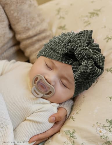 Olive Green Baby Hats with Bow, Velvet Baby Girl Turban Hats for Baby Gift Unisex, Infant Head Wraps, Toddler Bonnet, Newborn Caps(47-06)2
