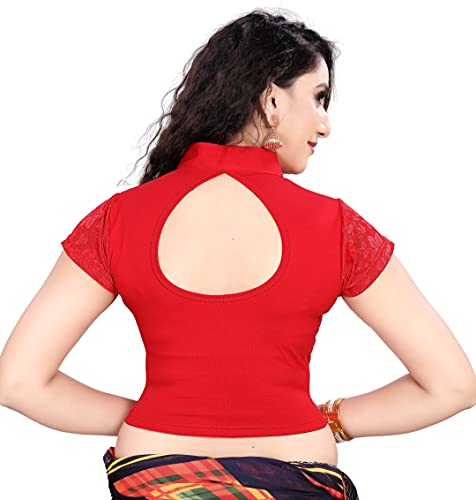 Image of Women's Cotton Short Sleeve Classic Blouse (SC-111-RED- Red 40)
