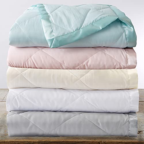 Great Bay Home Lightweight Queen Goose Down Alternative Quilted Blanket With Satin Trim. Romana Collection, Pale Blue #TOP4