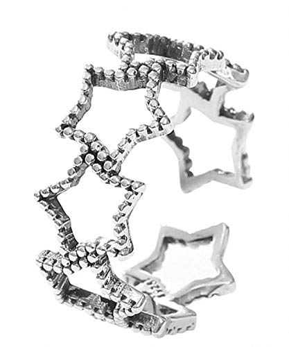 Anillo de plata de ley 925 Lotus Fun S925, sencillo y retro, con estrellas, anillo de cola, anillo ajustable y abierto, joya hecha a mano para mujeres