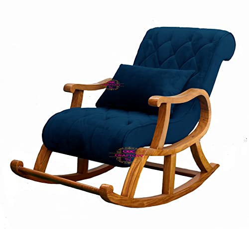 Image of CRAFTCITY Ergonomic Rosewood Rocking Chair (Blue 1)