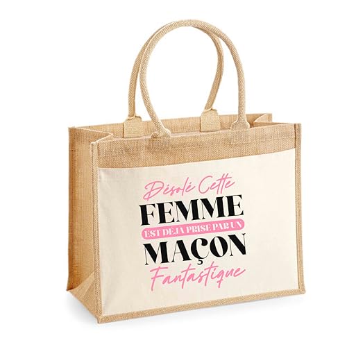 Idée cadeau anniversaire et départ retraite : sac cabas jute femme maçon