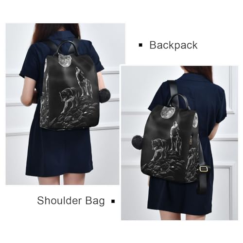 Image of ALAZA Wolf Animal Print Moon Backpack Purse for Women Anti Theft Fashion Back Pack Shoulder Bag