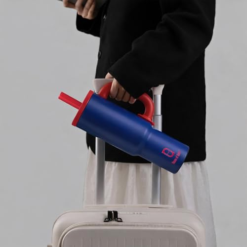 Image of House of Quirk 1200ml Stainless Steel Tumbler with Handle, Straw & Straw Cap | Leakproof Water Bottle | Large Capacity Travel Mug (Liberty Blue)