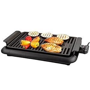 OVENTE Electric Indoor Grill with 15×10 Inch Non-Stick Cooking Surface, 1200W Fast Heat Up Power, Adjustable Temperature, Removable and Dishwasher Safe Grilling Plate and Drip Tray, Black GD1510NLB