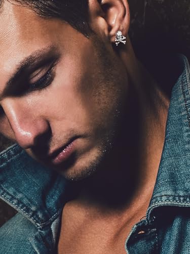 Bandmax 925 Sterling Silver Skull Stud Earrings Hoop Earrings for Women Men Punk Gothic Halloween Skull Skeleton Earring Studs Hoops4