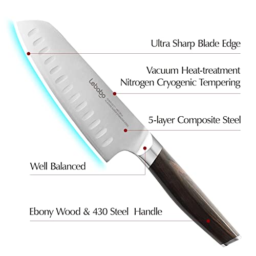 Lebabo Kitchen Knife- Professional 8 Inch Chef's Knife & 7 Inch Santoku Knife- Sus304 5-Layer Clad Stainless Steel- Ultra Sharp Kitchen Knife For Meat Food Vegetable #TOP4