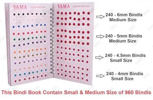 VAMA Fashions Plain Round Kumkum Forehead Indian Sticker Small Bindis Bindiya Spiral Bindi Book Mini Size for Women (948 - Small Bindi Booklet) Mini Sizes 4-6Mm Multicolour