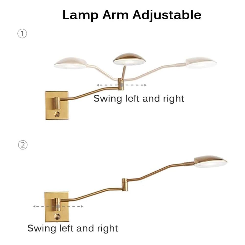 AoLa LED Wandleuchte Verstellbarer Lange Arm mit Schalter und Kabel, 9.5W Dimmbar Nachttischlampe Modern Wandlampe mit Stecker, Metall Wand Leselampe für Schlafzimmer Study, 4000K Warmweiß,Schwarz