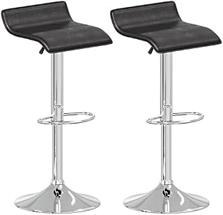 JOISCOPE Bar Stools Set of 2 PU Leather Swivel Kitchen Stools, Height Adjustable Bar Stool Backless with Footrest, for Breakfast Bar, Counter, Kitchen (A-Style, Black)