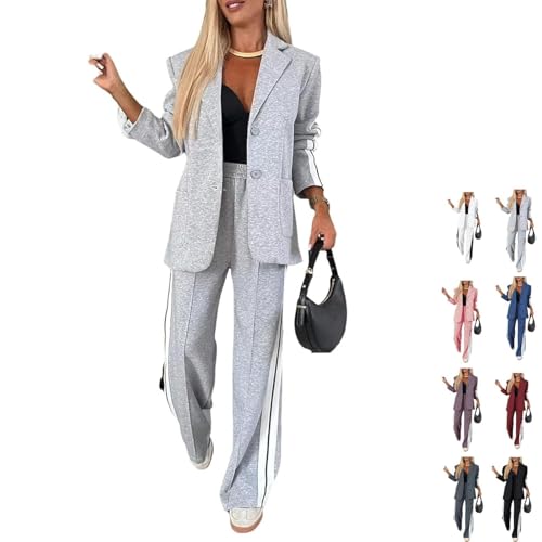 Conjunto de 2 Piezas Para Mujer: Traje Casual de Manga Larga Con Solapa, Blazer y Pantalones de Negocios, Elegante Con Bolsillos