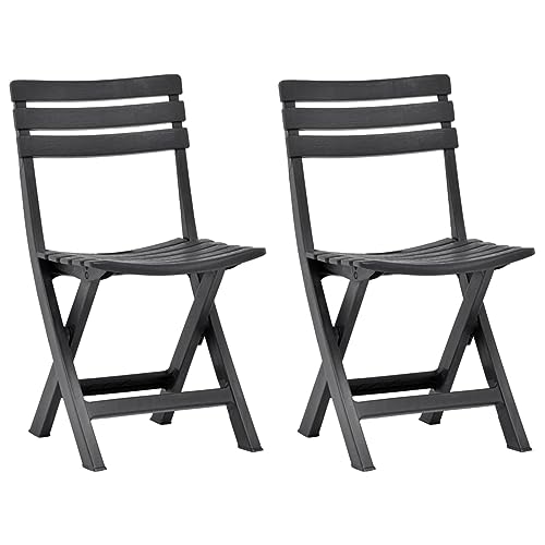 Sillas plegables de jardín, paquete de 2 sillas de plástico antracita para exteriores, patio, jardín, terraza, asientos elegantes para el hogar y el comedor