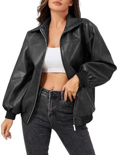 Leather Jacket Women Vintage Washed Faux Oversized Casual Motorcycle Biker Bomber Coats With Pockets 2025 Y2K Trendy