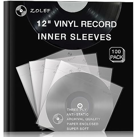 Vinyl Record Inner Sleeves 100 Pack for 12" Lp, Master Style 3-Ply Anti Static Soft Inner Sleeve with Archival Paper Enclosed for 33 RPM LP Protection (12" 100P) Cover