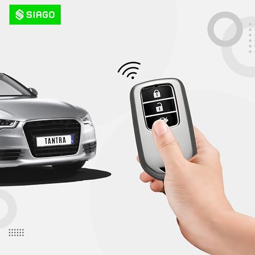 Image of SIAGO TPU Key Cover Compatible with Honda City, Civic, Jazz, Amaze, CR-V, BR-v, WR-V with 3 Button Smart Key (Grey Pack of 1)